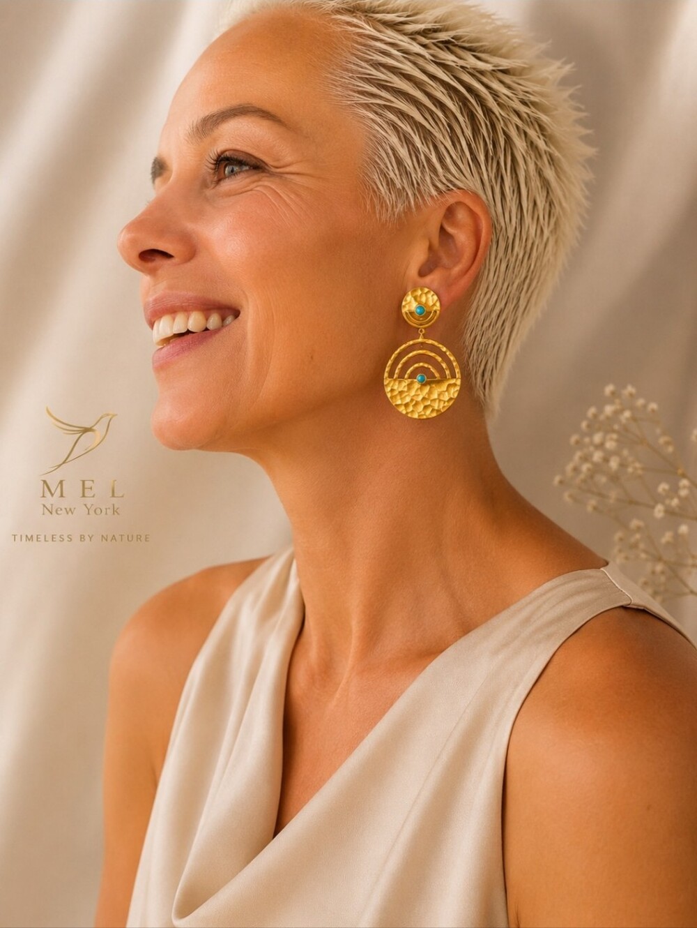 Mel New York Triple Arc Blue Zircon Earrings | 24K Gold Plated | Handmade in Ist